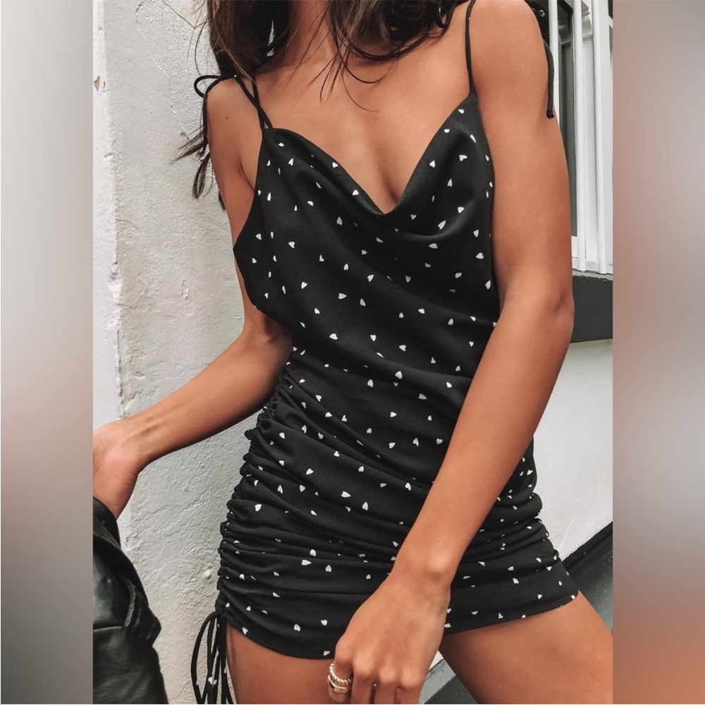 Lioness Dress Black Heart Print STRING ALONG Mini Size XS Princess Polly